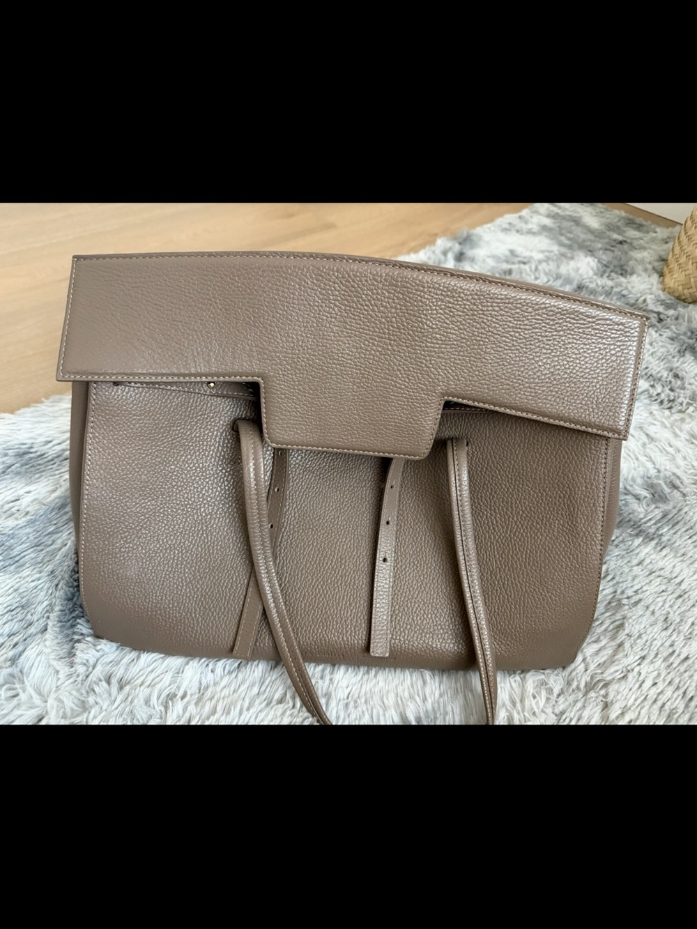 Taupe Leather Structured Tote Bag - Women's Shoulder Bag
